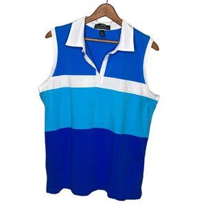 Lauren Ralph Lauren‎ Active XL Blue Color Block Collared Sleeveless Polo Shirt